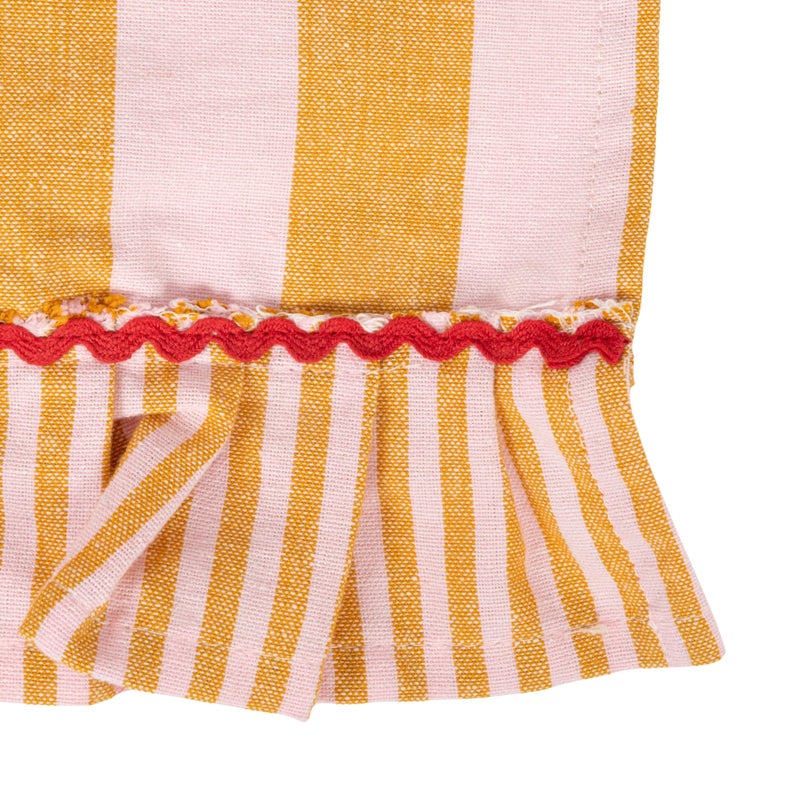 Creative Co-Op Woven Cotton Striped Apron with Ruffle, Pockets & Ric Rac Trim, Mustard & Pink - Image 4