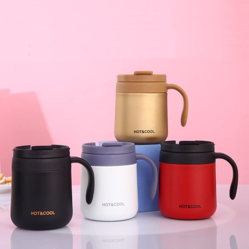 Leeonz 350ml Thermos Cup 304 Stainless Steel Insulated Coffee Mug with Handle Thermos Cup for Home Office (White) - Image 3
