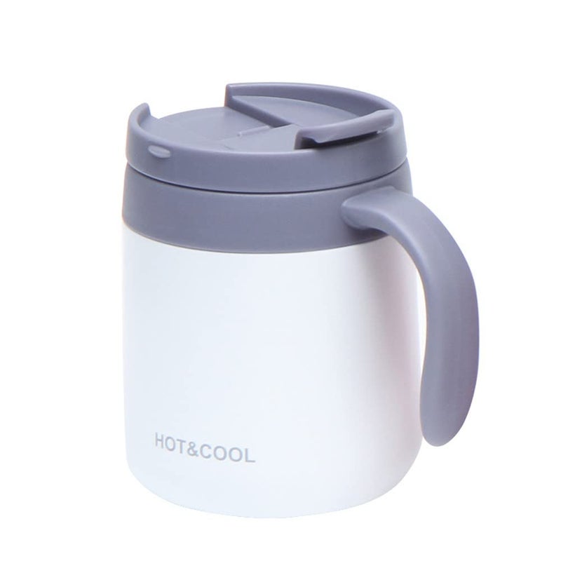 Leeonz 350ml Thermos Cup 304 Stainless Steel Insulated Coffee Mug with Handle Thermos Cup for Home Office (White) - Image 1
