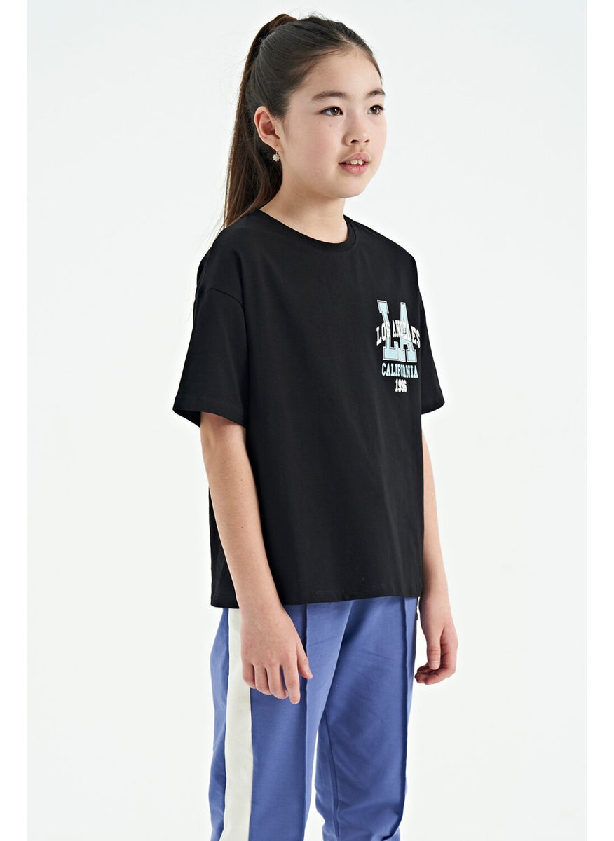 Tommy Life - Black Front Back Printed O Neck Oversize Short Sleeve Girls T-Shirt - 75127 - Image 1