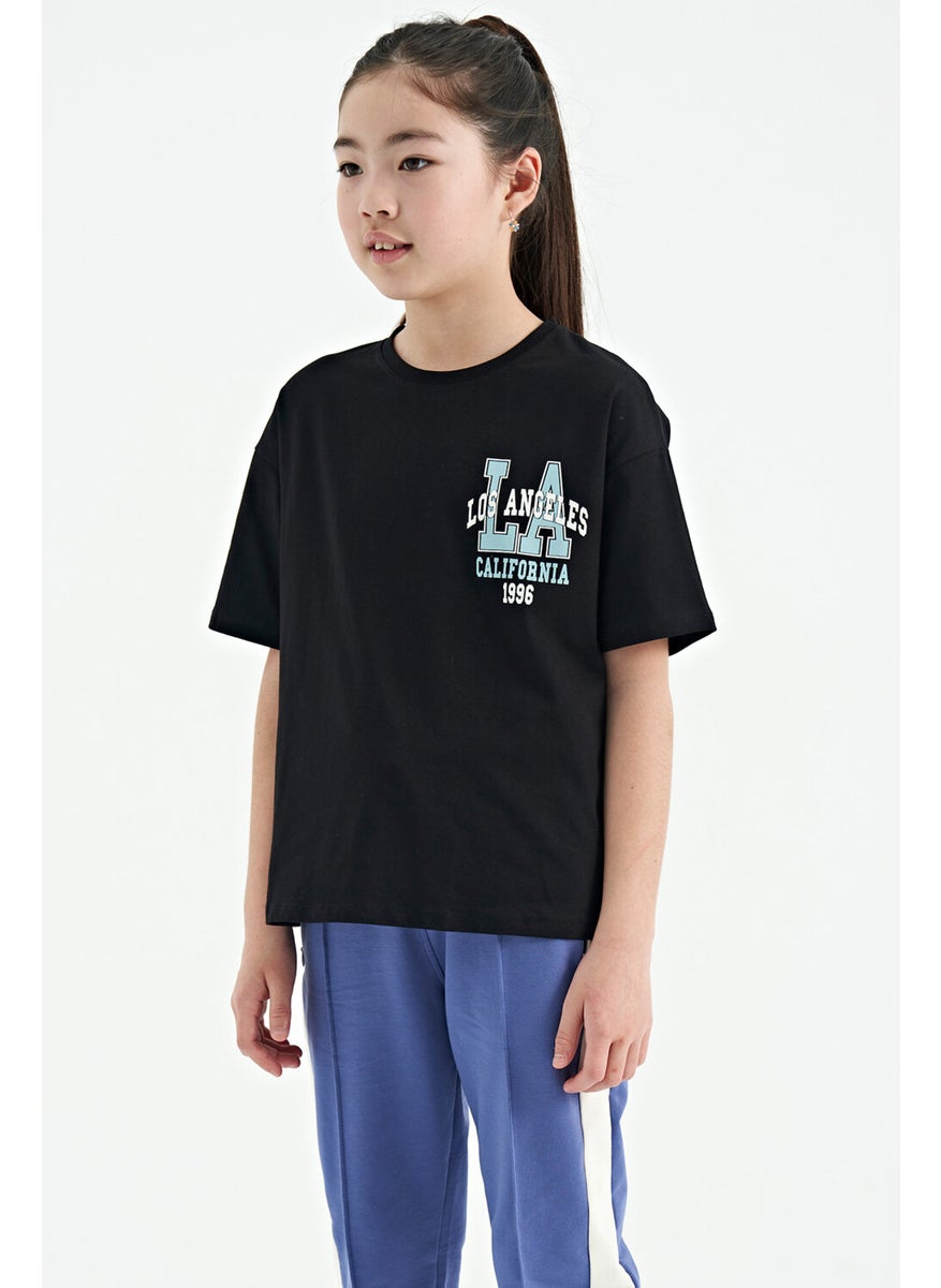 Tommy Life - Black Front Back Printed O Neck Oversize Short Sleeve Girls T-Shirt - 75127 - Image 1