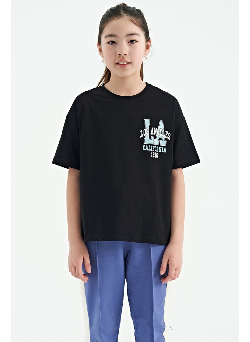Tommy Life - Black Front Back Printed O Neck Oversize Short Sleeve Girls T-Shirt - 75127 - Image 1