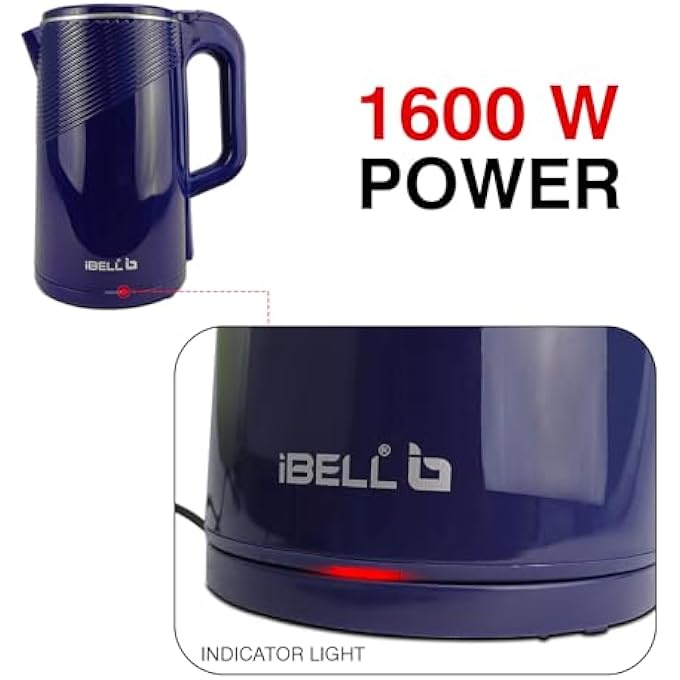 iBELL Pek20Blplus Premium Electric Kettle 2 Litre 1600W Auto CutOff Feature Stainless Steel With Insulation 360 Degree Rotating Base Safety Lid With Locking Mechanism Blue - Image 3
