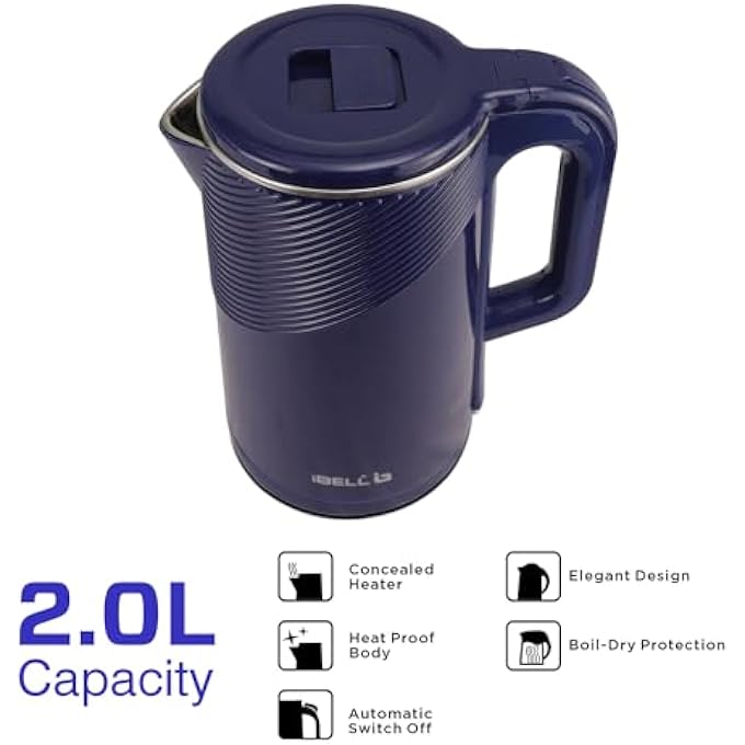 iBELL Pek20Blplus Premium Electric Kettle 2 Litre 1600W Auto CutOff Feature Stainless Steel With Insulation 360 Degree Rotating Base Safety Lid With Locking Mechanism Blue - Image 2