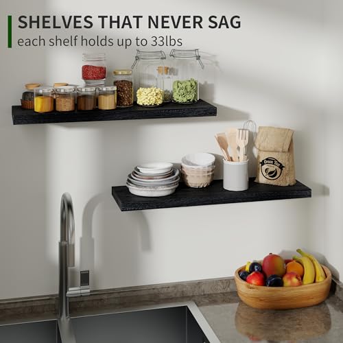 Marsmiles Wood Floating Shelves for Wall Set of 2, 24 Inch Wide Rustic Wooden Floating Shelves, Invisible Wall Mounted Display for Living Room Bedroom Kitchen Bathroom Office, Black - Image 5