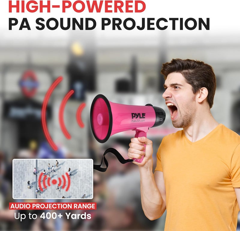 Pyle -برو مكبر صوت محمول مع صفارة - مدمج ويعمل بالبطارية بقوة 20 واط، ميكروفون، وضعين، صوت PA ومقبض قابل للطي للاستخدام في التشجيع والشرطة PMP24PK (وردي) - Image 5