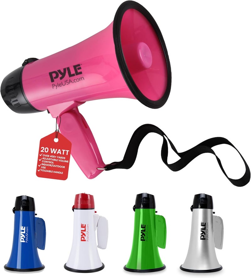 Pyle -برو مكبر صوت محمول مع صفارة - مدمج ويعمل بالبطارية بقوة 20 واط، ميكروفون، وضعين، صوت PA ومقبض قابل للطي للاستخدام في التشجيع والشرطة PMP24PK (وردي) - Image 1