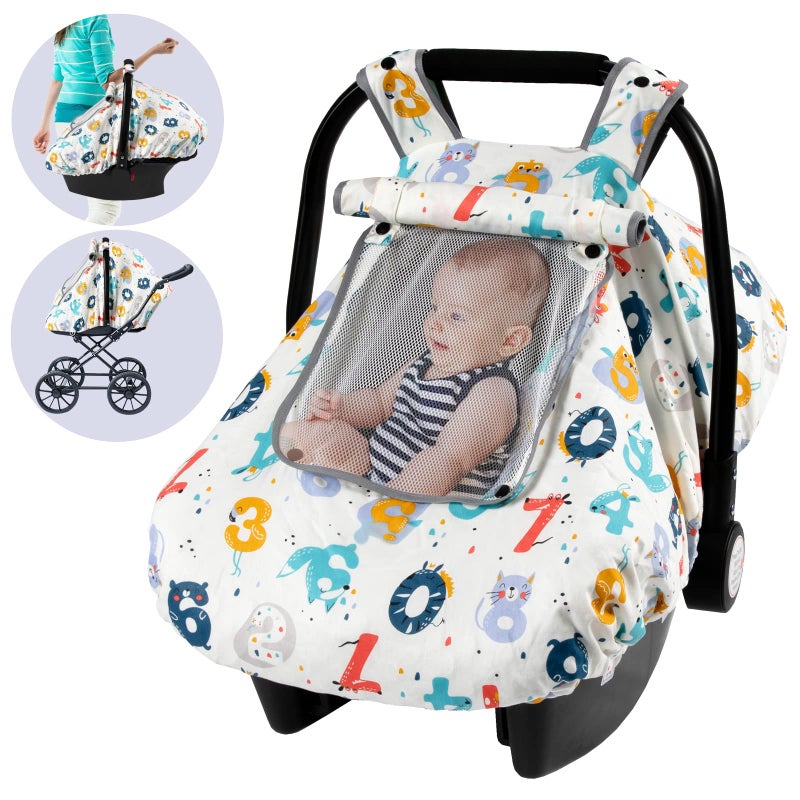 SMTTW Baby Car Seat Cover Universal Fit Snug Breathable Canopy for BoysGirls Ideal for All Seasons Numbers