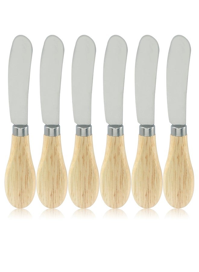 Marvexi 6Pcs Cheese Spreader Knives Stainless Steel Peanut Butter Spreader with Wooden Handle for Cheese, Cream, Jam, Peanut butter - Image 1