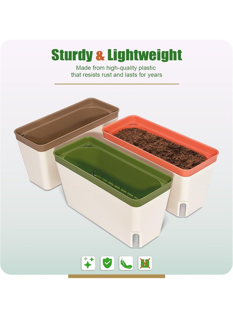Relex 3PCS Self Watering Plant Pots,10.5 Inch Rectangular Windowsill Herb Planter Box with Drainage Hole Hidden Tray, Modern Plastic Flower Pots for Indoor, Outdoor, Garden, Office, Patio - Image 4