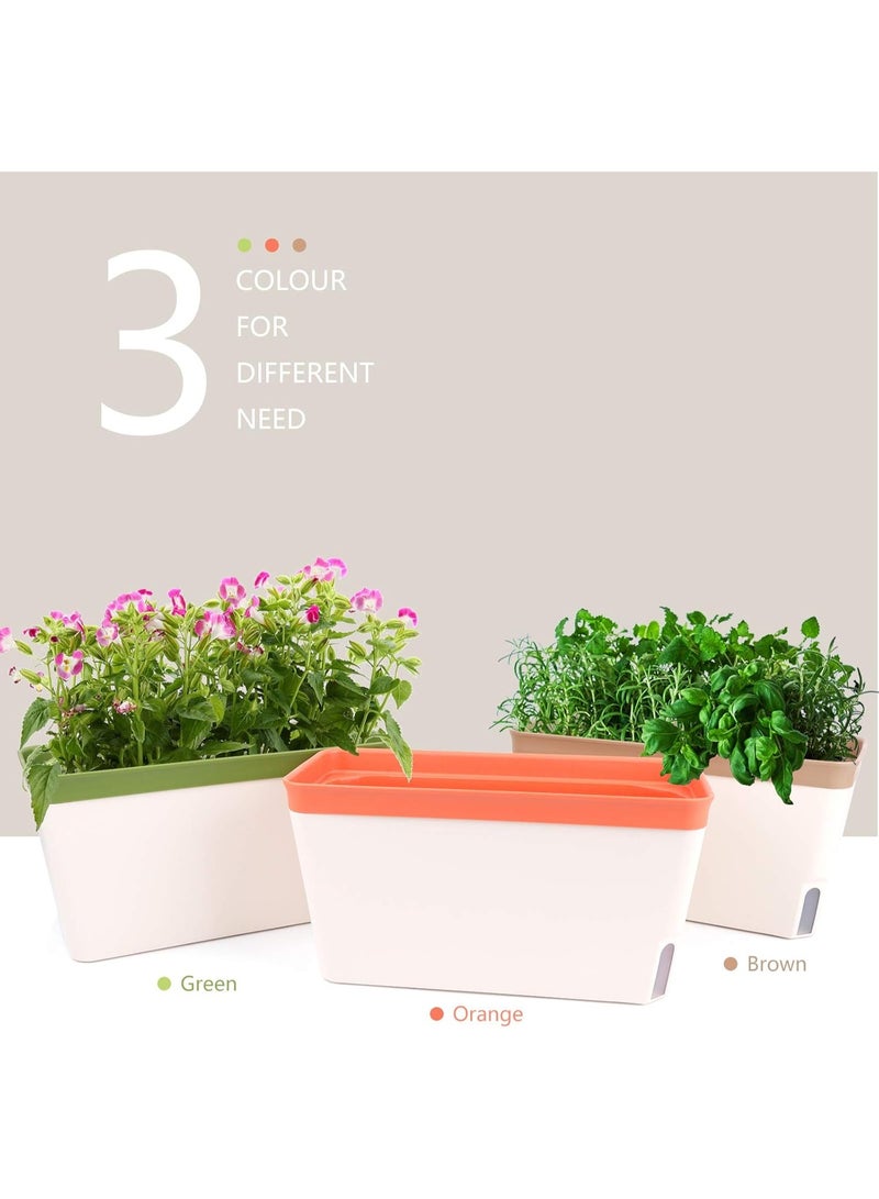 Relex 3PCS Self Watering Plant Pots,10.5 Inch Rectangular Windowsill Herb Planter Box with Drainage Hole Hidden Tray, Modern Plastic Flower Pots for Indoor, Outdoor, Garden, Office, Patio - Image 3