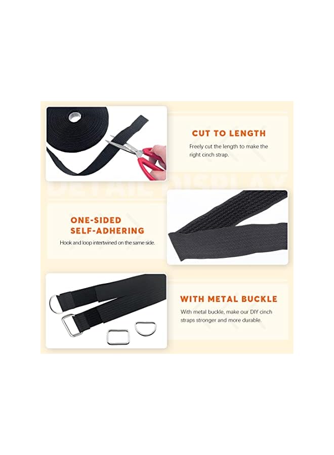 Green Tiger 25mm*10m Hook and Loop Straps with 50 Thick Metal Buckles Square Rings D Rings, Adjustable fastening cable straps Reusable Cut to Length Cable Ties Nylon Cinch Straps for Organizer or Storage - Image 4