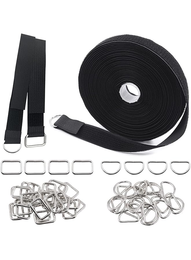 Green Tiger 25mm*10m Hook and Loop Straps with 50 Thick Metal Buckles Square Rings D Rings, Adjustable fastening cable straps Reusable Cut to Length Cable Ties Nylon Cinch Straps for Organizer or Storage - Image 1