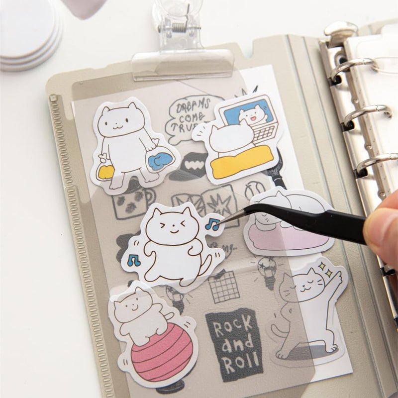 Obujopal 46 Pcs Small Cute White Cat Stickers for Scrapbooking Diary Laptop Junk Journal Notebook Kids Envelope Card Making Diary Planner Craft DIY Craft Decoration, 23 Patterns - Image 4