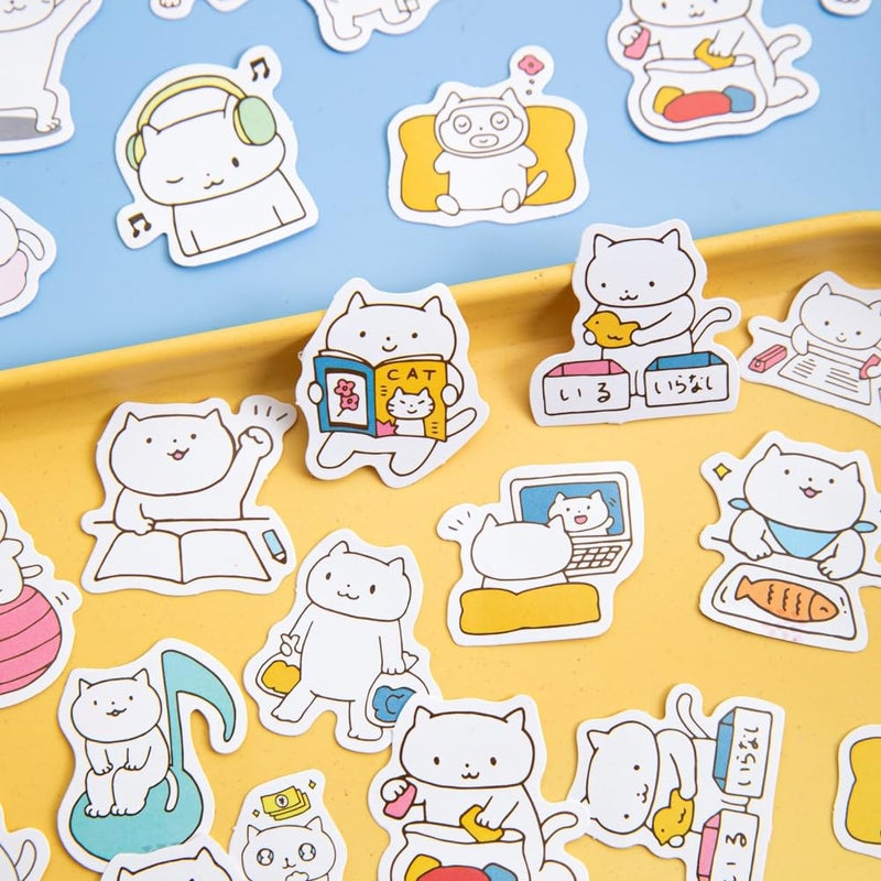Obujopal 46 Pcs Small Cute White Cat Stickers for Scrapbooking Diary Laptop Junk Journal Notebook Kids Envelope Card Making Diary Planner Craft DIY Craft Decoration, 23 Patterns - Image 3