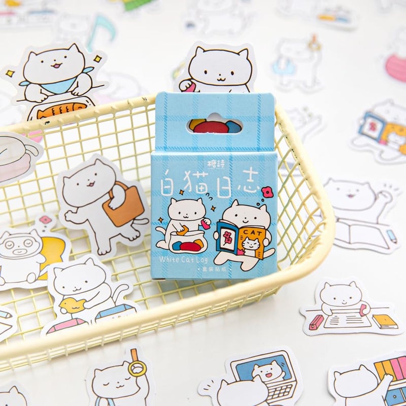 Obujopal 46 Pcs Small Cute White Cat Stickers for Scrapbooking Diary Laptop Junk Journal Notebook Kids Envelope Card Making Diary Planner Craft DIY Craft Decoration, 23 Patterns - Image 2