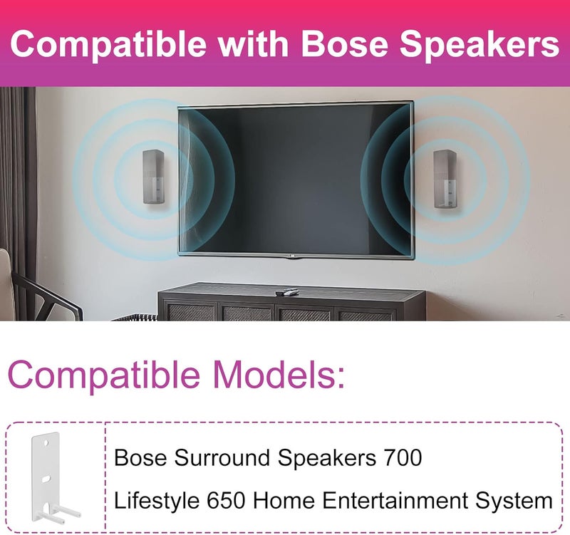 Dinghosen Wall Brackets Compatible with Bose Surround Speakers 700, OmniJewel Lifestyle 650 Home Entertainment System (White) - Image 2