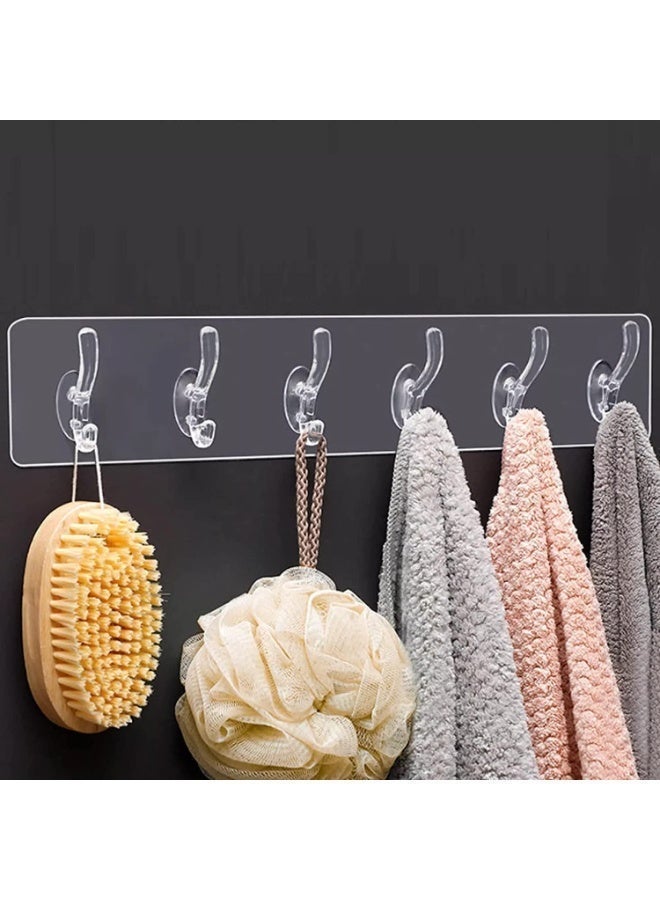 Adhesive Wall Hanger Hooks for Hanging Clothes Strong Self Adhesive Magic Sticker Home Kitchen Bathroom Bedroom Door Organizers Accessories Items (TRANSPARENT-6-HOOK-HANGER) - Image 1
