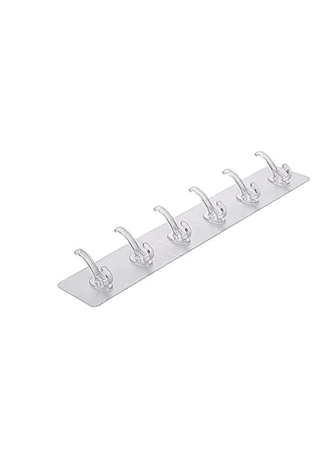 Adhesive Wall Hanger Hooks for Hanging Clothes Strong Self Adhesive Magic Sticker Home Kitchen Bathroom Bedroom Door Organizers Accessories Items (TRANSPARENT-6-HOOK-HANGER) - Image 2