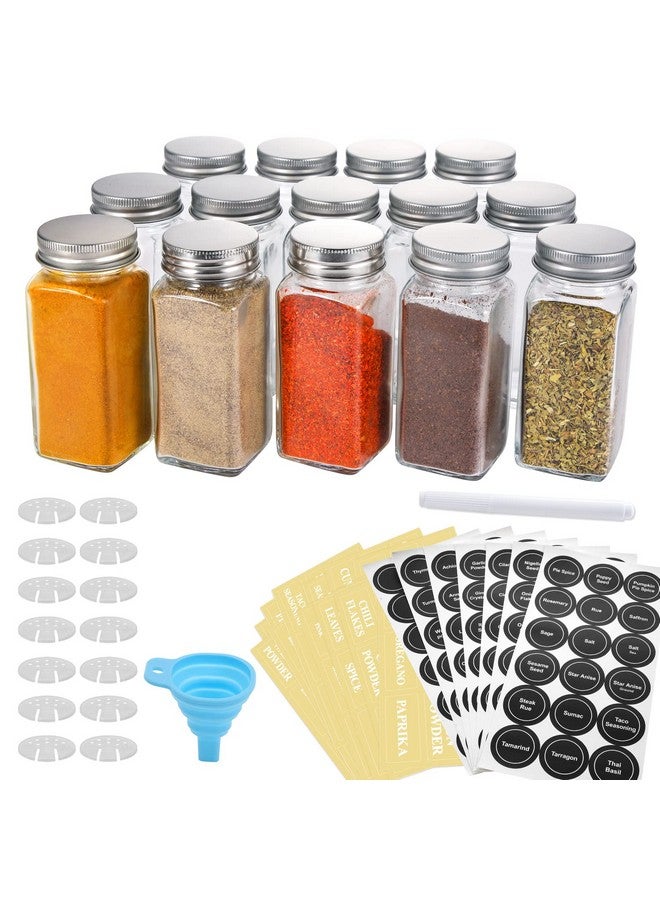 Aozita AOZITA 14 Pcs Glass Spice Jars with Spice Labels - 4oz Empty Square Spice Bottles - Shaker Lids and Airtight Metal Caps - Chalk Marker and Silicone Collapsible Funnel Included - Image 1