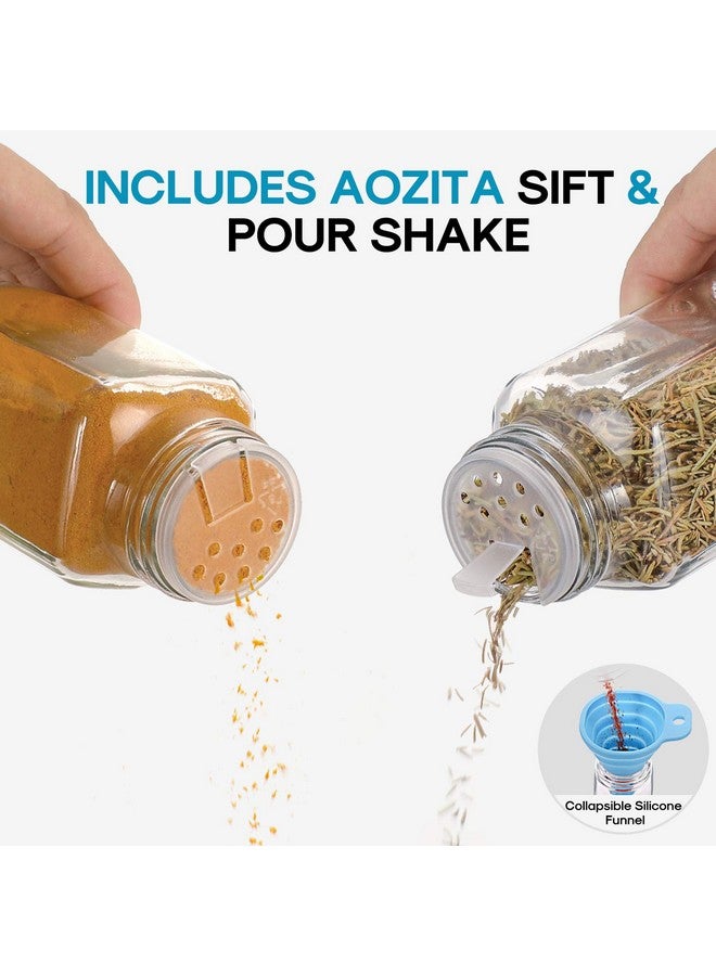 Aozita AOZITA 14 Pcs Glass Spice Jars with Spice Labels - 4oz Empty Square Spice Bottles - Shaker Lids and Airtight Metal Caps - Chalk Marker and Silicone Collapsible Funnel Included - Image 4