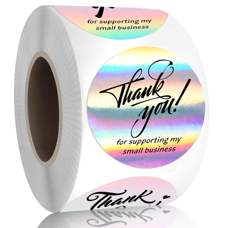Padike 1.5" Thank You for Supporting My Small Business Stickers, 4 Designs, Highly Recommended for Small Business Owners and Online Sellers, 500 Labels Per Roll (Glitter Silver & Black, 1.5inch) - Image 1
