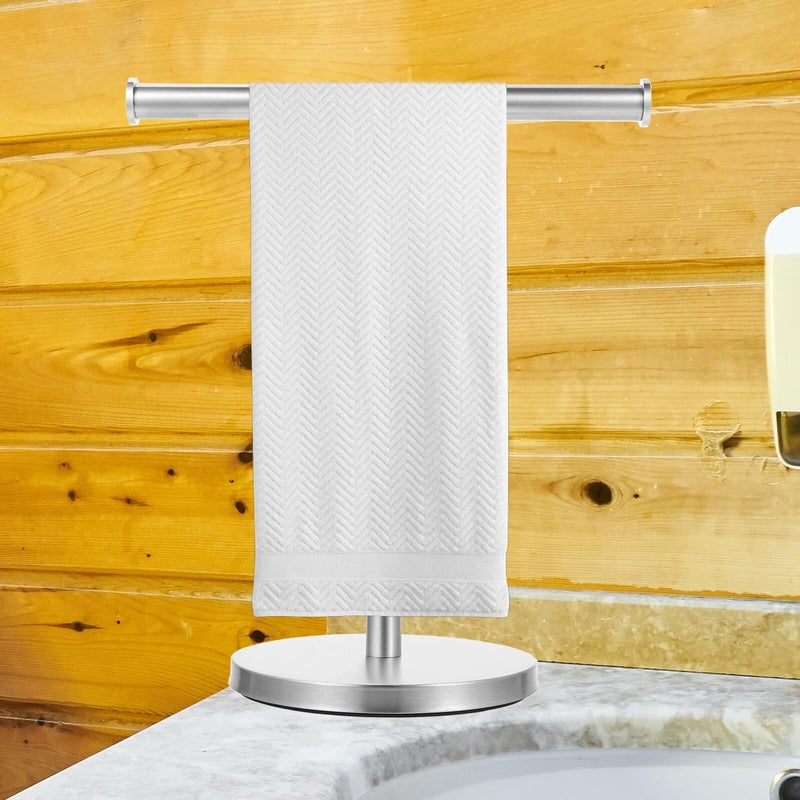 Stainless Steel Upright Towel Rack T Shaped Countertop Holder With Balanced Base For Bathroom Kitchen - Image 3