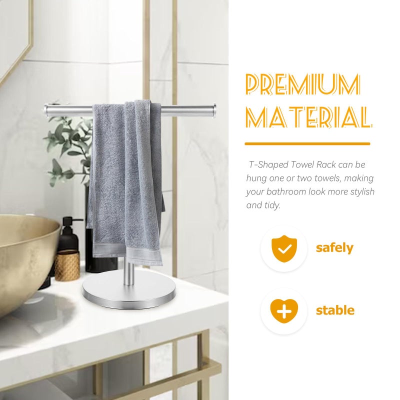 Stainless Steel Upright Towel Rack T Shaped Countertop Holder With Balanced Base For Bathroom Kitchen - Image 5