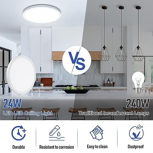 SunRider LED Flush Mount Ceiling Light Fixture, 6000K Cool White, 2400LM, 12 Inch 24W Modern Round Flat Lights, 240W Equiv. Panel Lamp, Non-Dimmable - Image 4