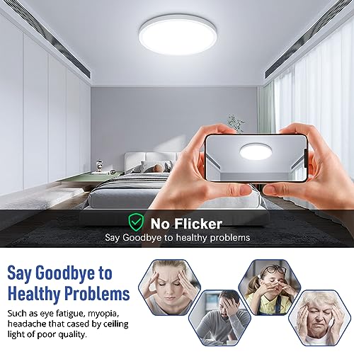 SunRider LED Flush Mount Ceiling Light Fixture, 6000K Cool White, 2400LM, 12 Inch 24W Modern Round Flat Lights, 240W Equiv. Panel Lamp, Non-Dimmable - Image 3