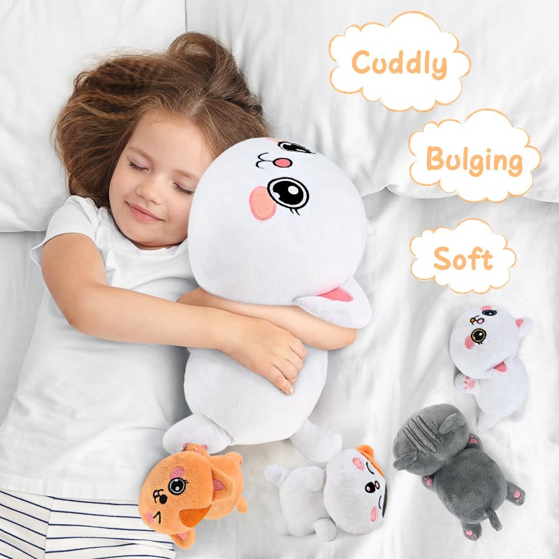 KMUYSL Cat Stuffed Animals Toys for Ages 0 1 2 3 4 5 6 7 8+ Years Old Kids - Mommy Cat with 4 Baby Kitty in Her Tummy, Idea Xmas Birthday Gifts for Baby, Toddler, Girls, Boys - Image 5