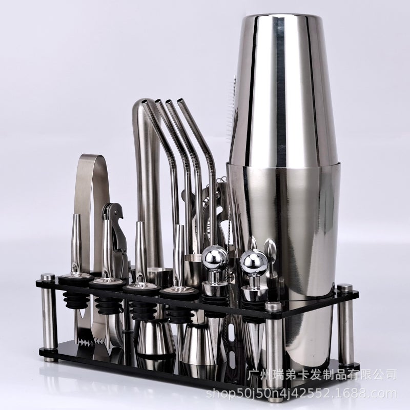 304 Stainless Steel Bartender Kit 20-Piece Set Silver Boston Set 