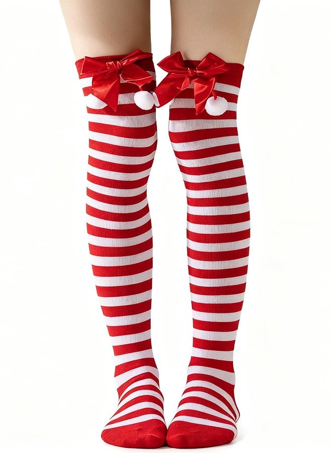 Mealah Christmas Striped Thigh High Socks - Red White Long Striped Socks for Women Girls Cosplay Party Dress up - Image 1
