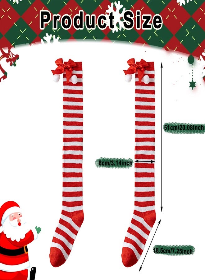 Mealah Christmas Striped Thigh High Socks - Red White Long Striped Socks for Women Girls Cosplay Party Dress up - Image 4