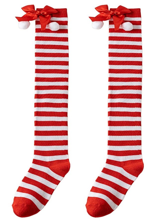 Mealah Christmas Striped Thigh High Socks - Red White Long Striped Socks for Women Girls Cosplay Party Dress up - Image 3