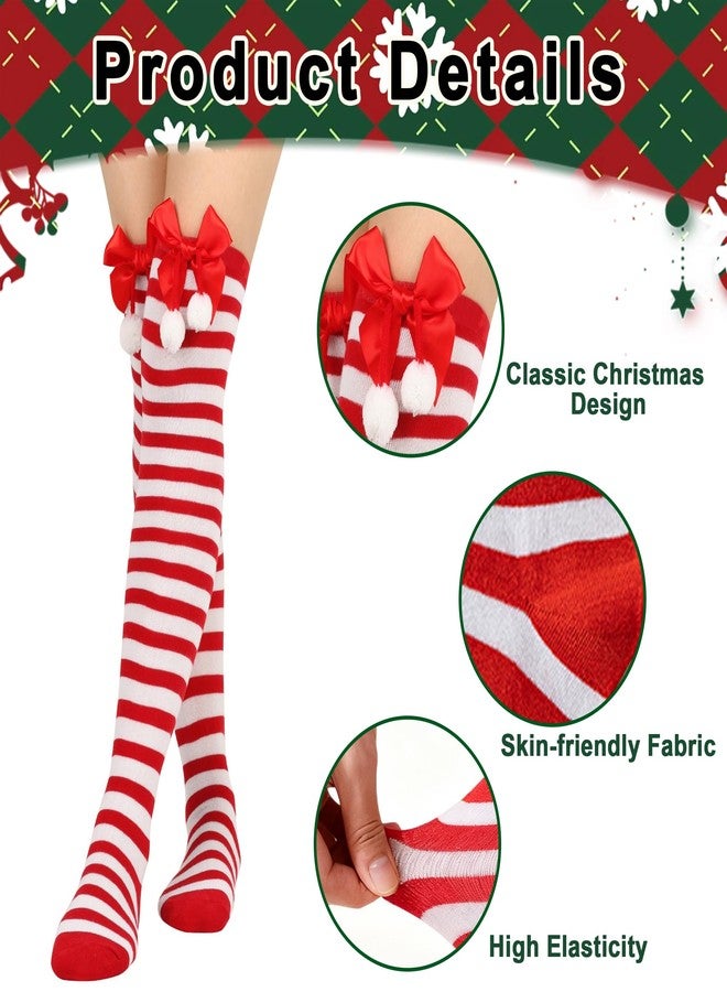 Mealah Christmas Striped Thigh High Socks - Red White Long Striped Socks for Women Girls Cosplay Party Dress up - Image 2