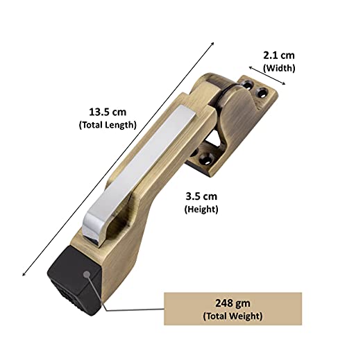 Atom Door Stopper | Kickdown Door Stop with One Touch | Adjustable Height & Rubber Tip 1.5 Inches, Door Stops (Brass Antique Finish, DS002), Pack of 5 - Image 4