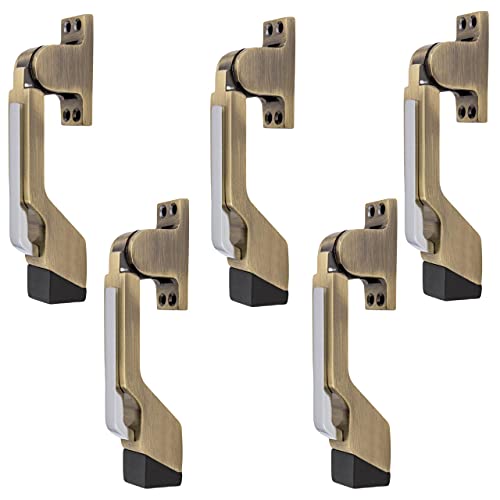 Atom Door Stopper | Kickdown Door Stop with One Touch | Adjustable Height & Rubber Tip 1.5 Inches, Door Stops (Brass Antique Finish, DS002), Pack of 5 - Image 1