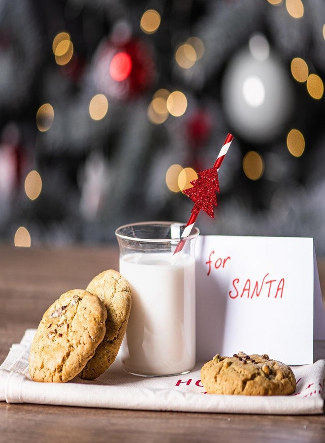 Whaline 60Pcs Christmas Paper Straws Red Green Gold Striped Disposable Drinking Straws with Glitter Xmas Tree for Winter Xmas Holiday Beverage Cocktail Birthday Home Party Supplies - Image 4