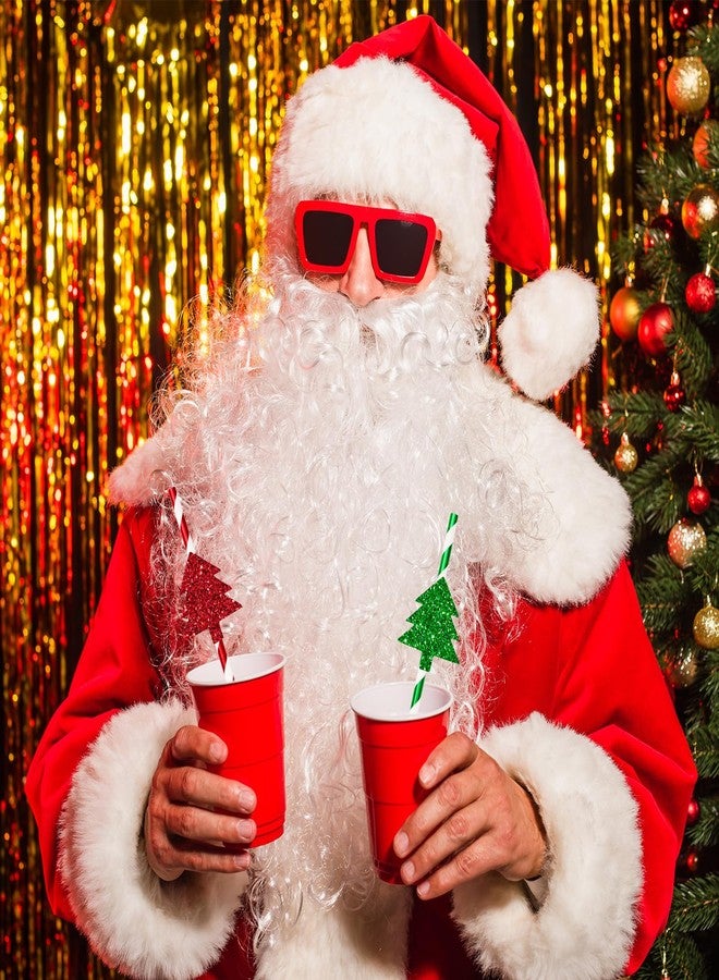 Whaline 60Pcs Christmas Paper Straws Red Green Gold Striped Disposable Drinking Straws with Glitter Xmas Tree for Winter Xmas Holiday Beverage Cocktail Birthday Home Party Supplies - Image 5