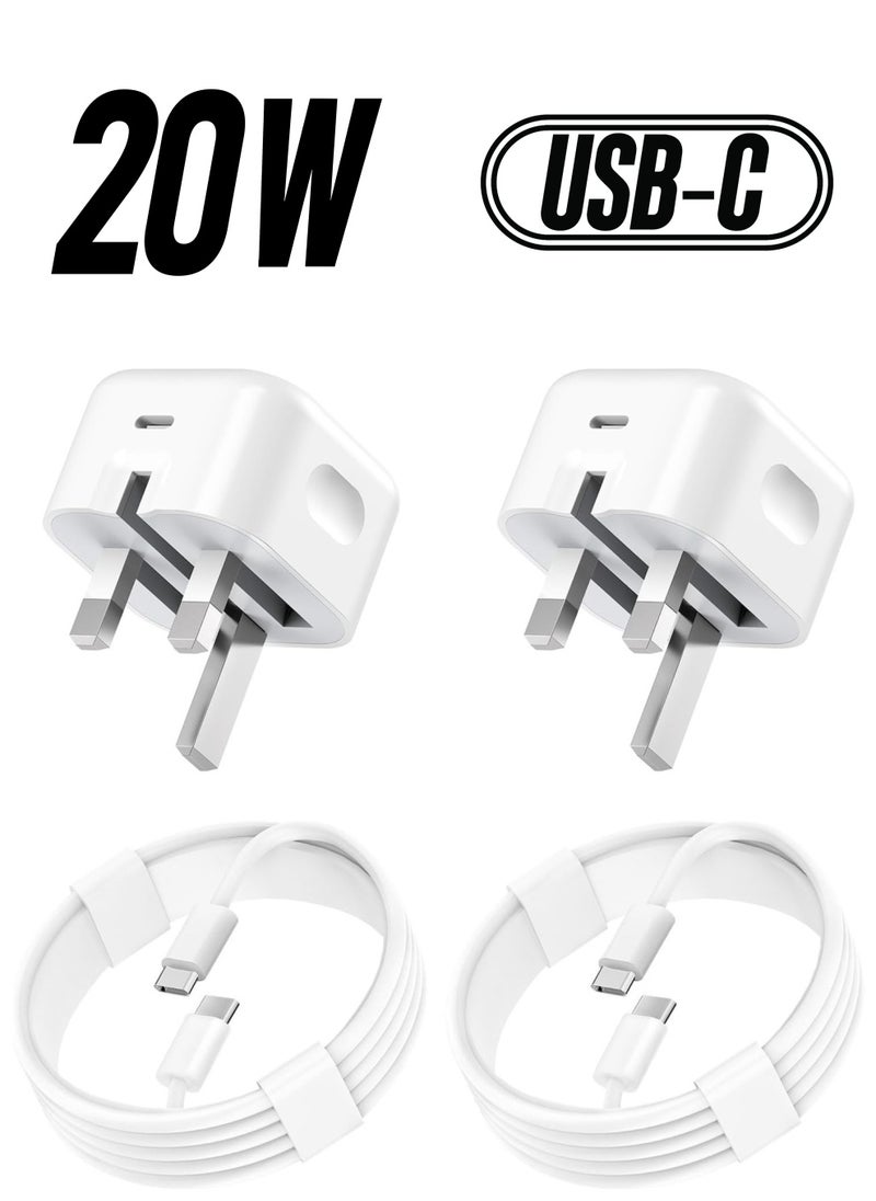 Generic - 2-Pack USB Type-C Fast Charger for iPhone 15 and Samsung Galaxy – 20W UK Wall PD Adapter with USB-C to C Cable - Image 1