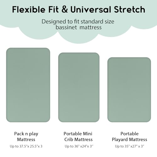 YOOFOSS شراشف يووفوس للعب والراحة، شراشف سرير مصغر 2-Pack لماتريس Pack N Play، شراشف مرنة للعب، ناعمة وقابلة للتنفس باللون الأخضر+زرافة - Image 3
