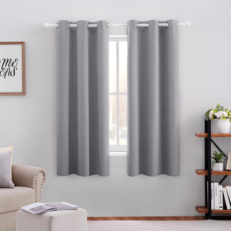HOMEIDEAS Light Grey Kitchen Blackout Short Curtain Panels for Bedroom, Thermal Insulated Grommet Top Blackout Drapes (2 Panels, W38 x L54) - Image 1
