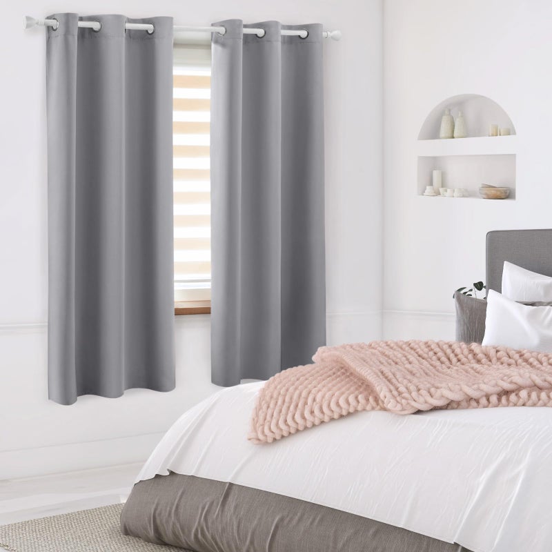 HOMEIDEAS Light Grey Kitchen Blackout Short Curtain Panels for Bedroom, Thermal Insulated Grommet Top Blackout Drapes (2 Panels, W38 x L54) - Image 2