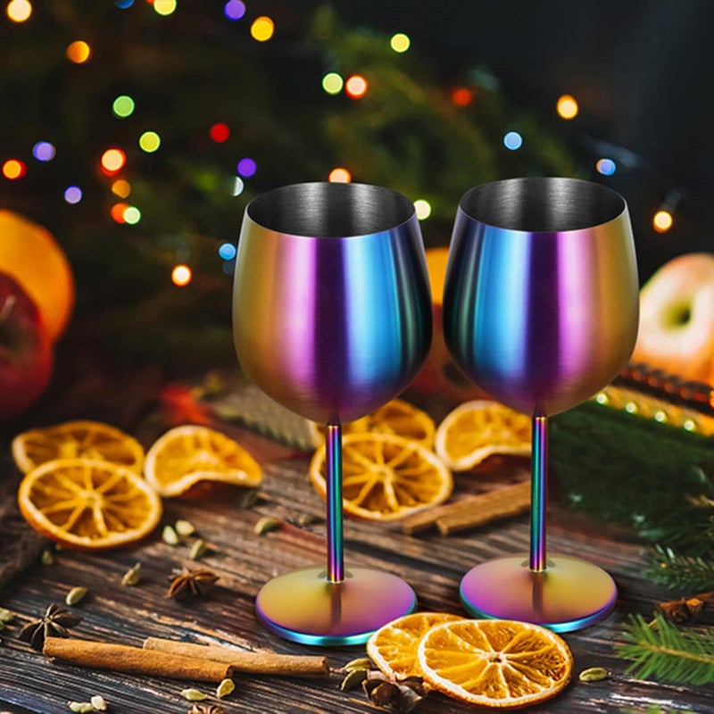 Lifecapido Stainless Steel Wine Glasses Set of 2, 18oz Colorful Stainless Steel Wine Goblets, Stemmed Metal Wine Glasses with Cup Brush for Party Office Wedding Anniversary, Great for Red White Wine - Image 5