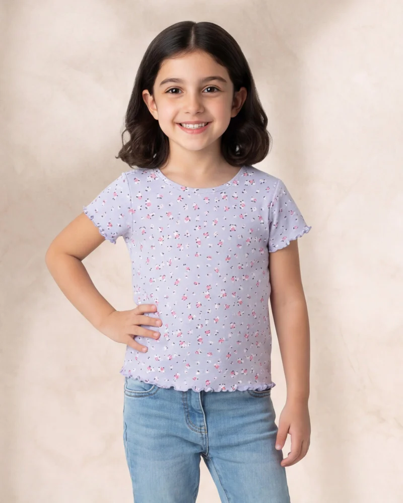 ردتاغ Girls Pink and Lilac And Printed 2 Piece T-Shirts