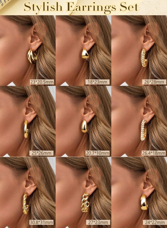 YADOCA 9 Pairs Gold Clip on Earrings for Women 14K Gold Plated Waterdrop Chunky Clip on Hoop Earrings No Piercing Fake Earrings Set - Image 3