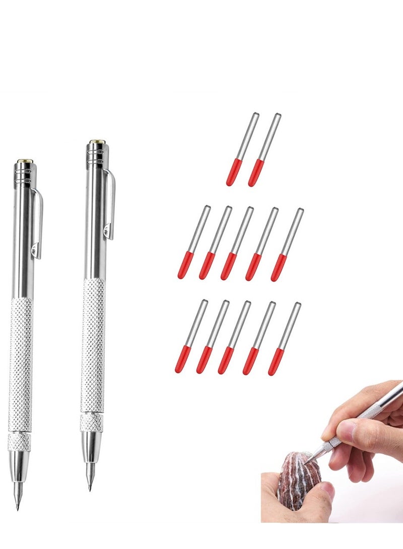 Y&D Tungsten Carbide Tip Scriber, 2 Pack Scriber Marking Tools with Magnet, 12 Replacement Tip, Metal Engraving Pen for Glass / Ceramics Hardened Steel Sheet - Image 1