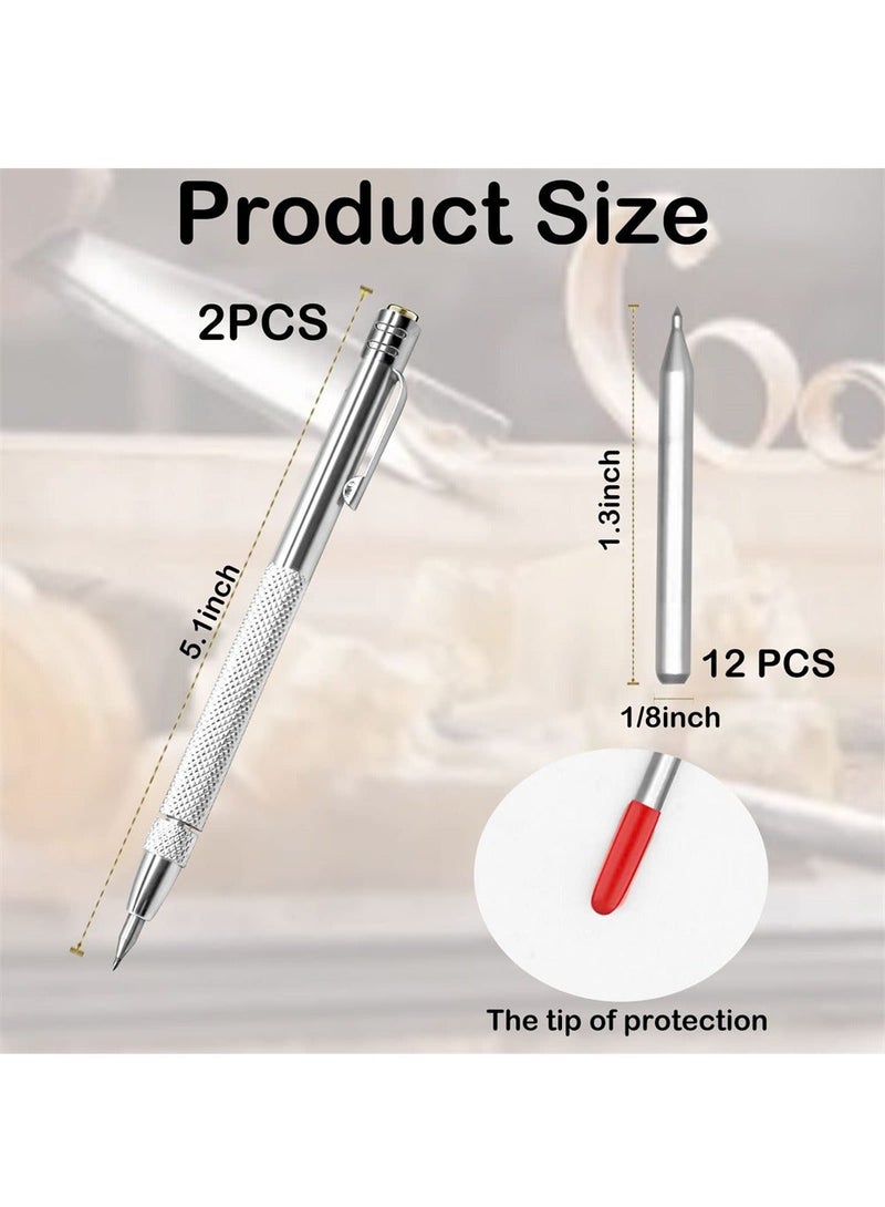 Y&D Tungsten Carbide Tip Scriber, 2 Pack Scriber Marking Tools with Magnet, 12 Replacement Tip, Metal Engraving Pen for Glass / Ceramics Hardened Steel Sheet - Image 4