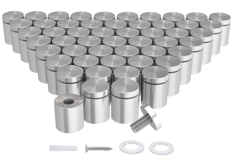 LuckIn 50-Pack Standoff Screws (1 in. Dia x 1 in. L), Stainless Steel Standoff Mounting Hardware for Acrylic Signs, Silver - Image 1